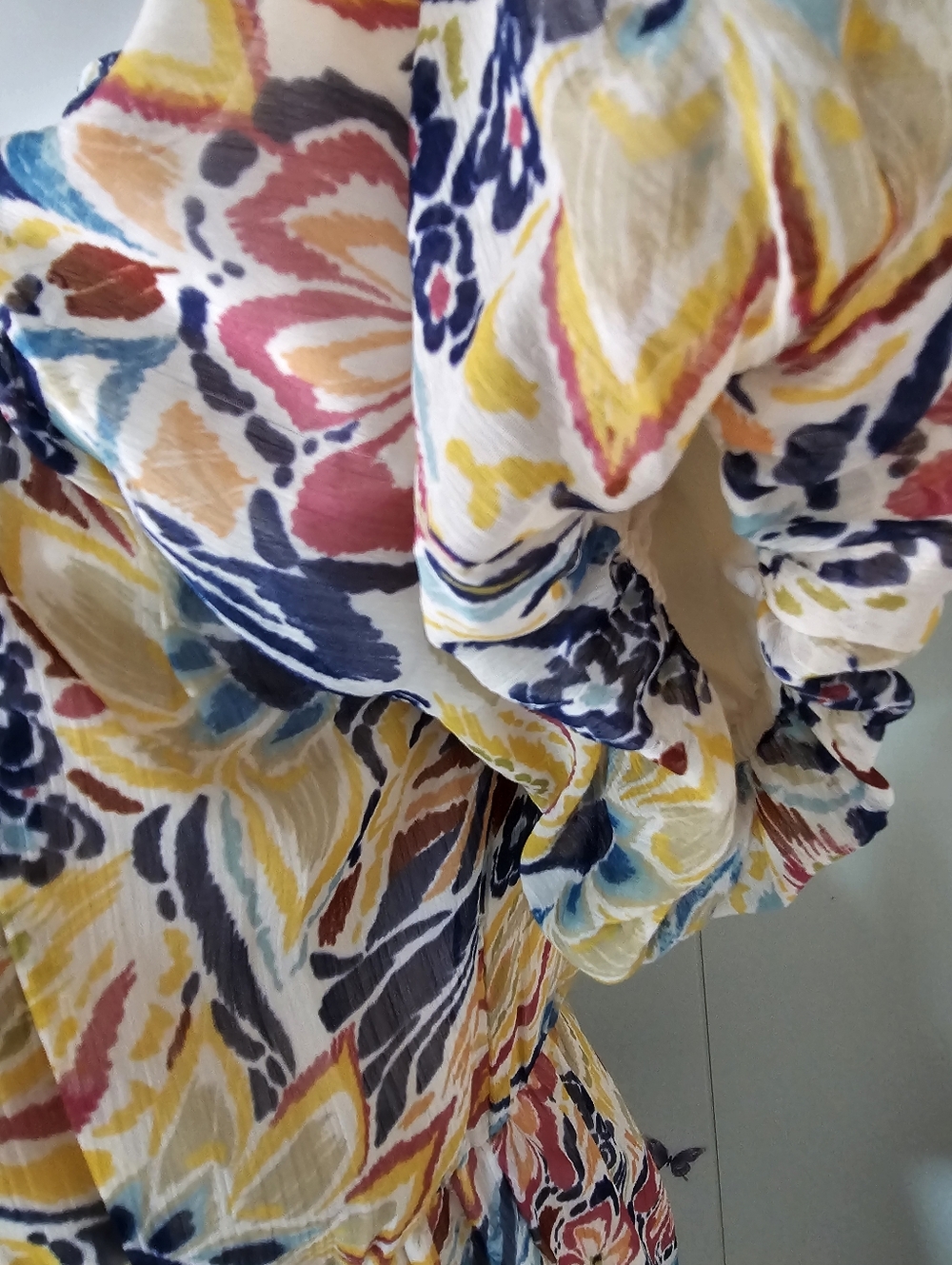 Anthro Patrons of Peace Floral Tiered Midi Dress Sz L (10-12) Boho Puff Sleeve - Picture 4 of 12